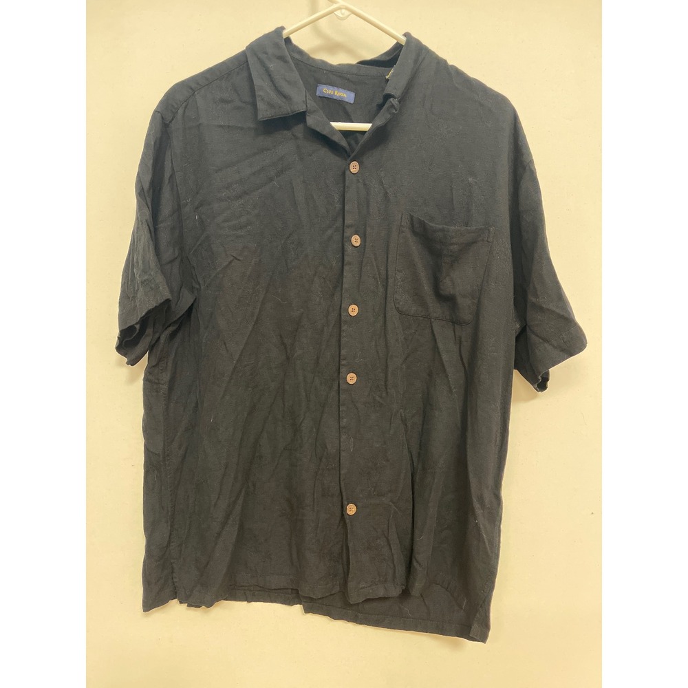Club Room Mens Black Rayon Short Sleeve Button Down Shirt Size Large Textured